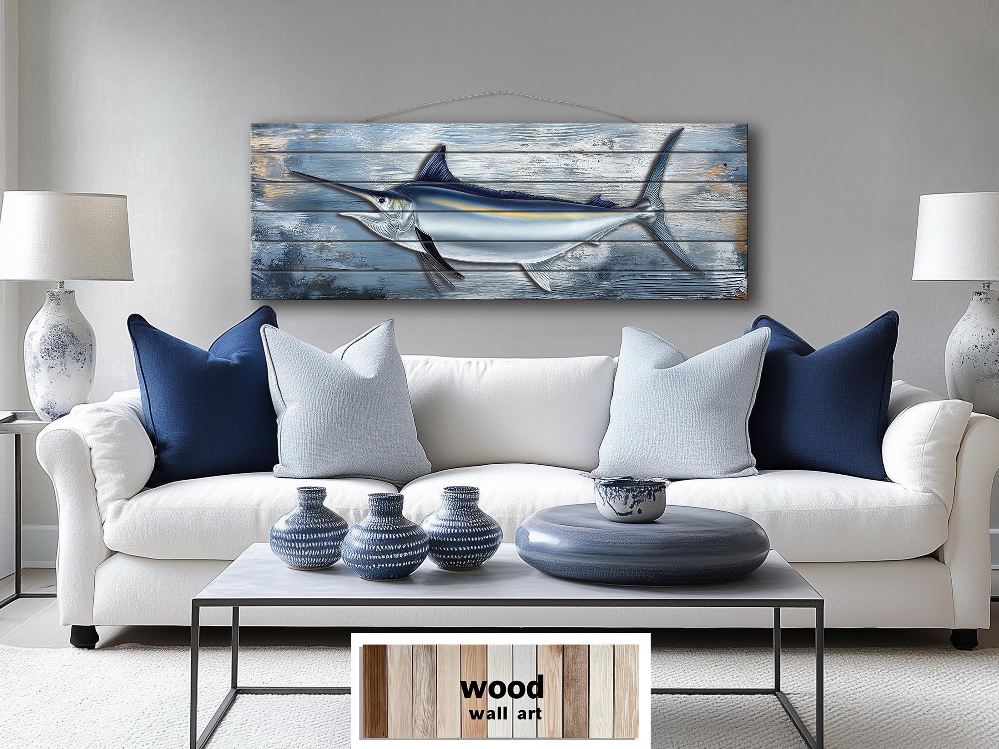 Marlin Fish Distressed Wood Wall Art