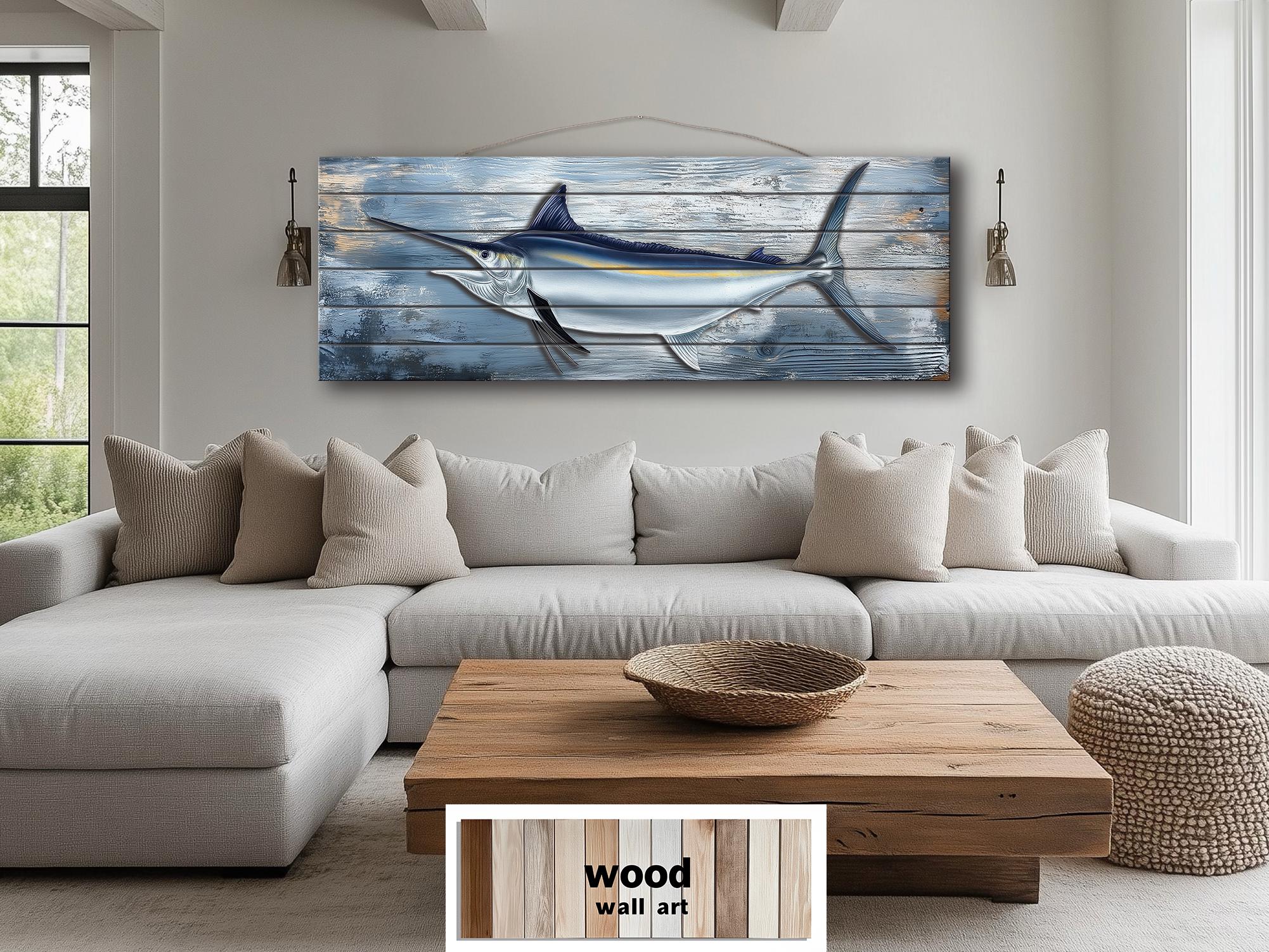 Marlin Fish Distressed Wood Wall Art
