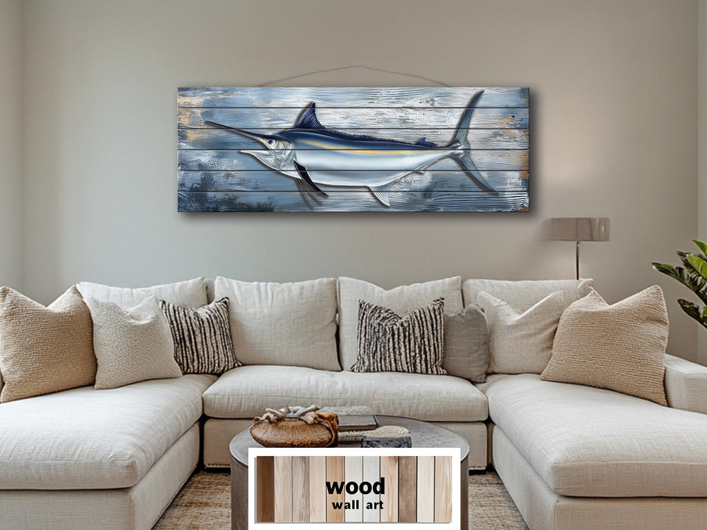 Marlin Fish Distressed Wood Wall Art