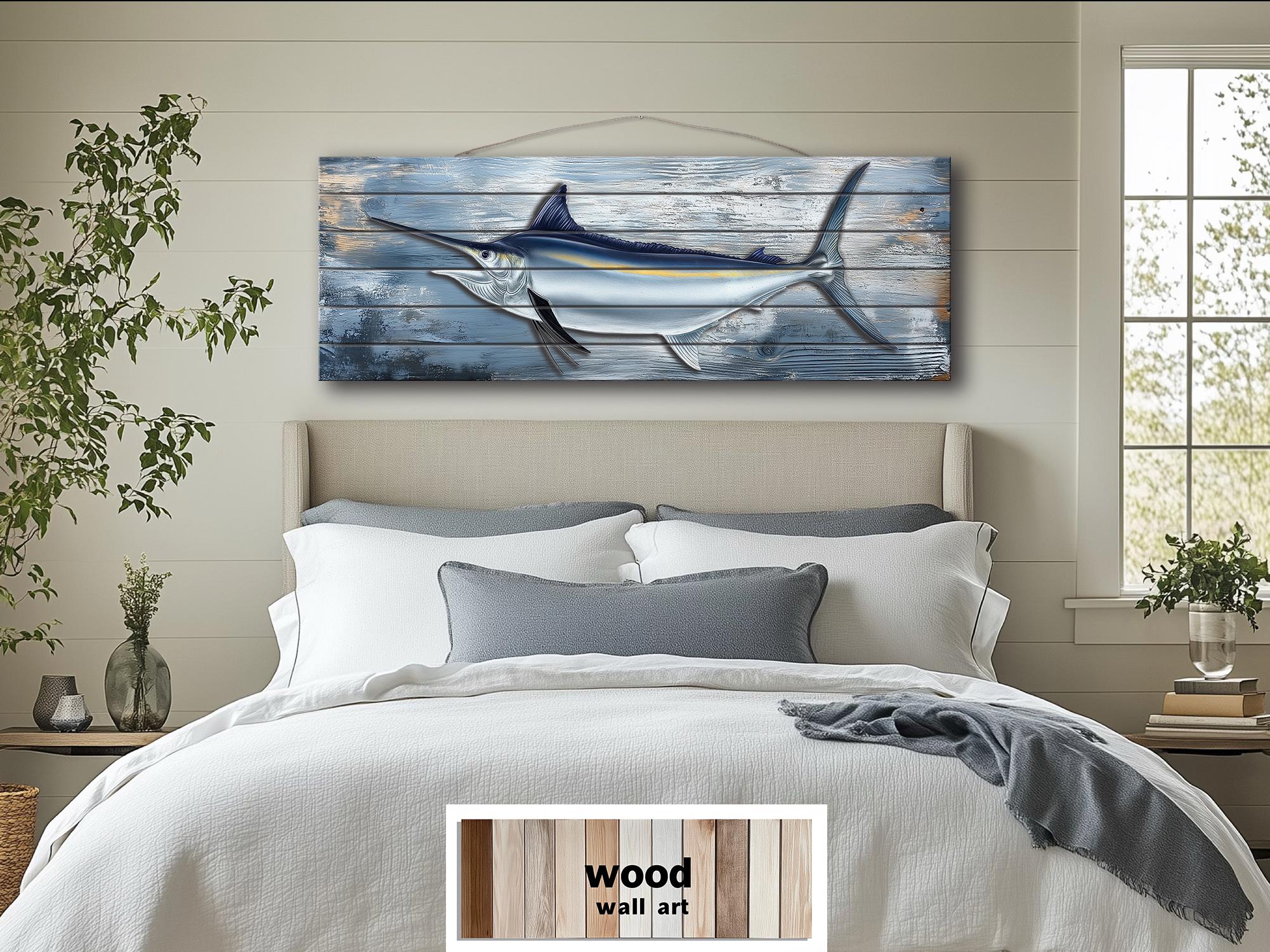 Marlin Fish Distressed Wood Wall Art