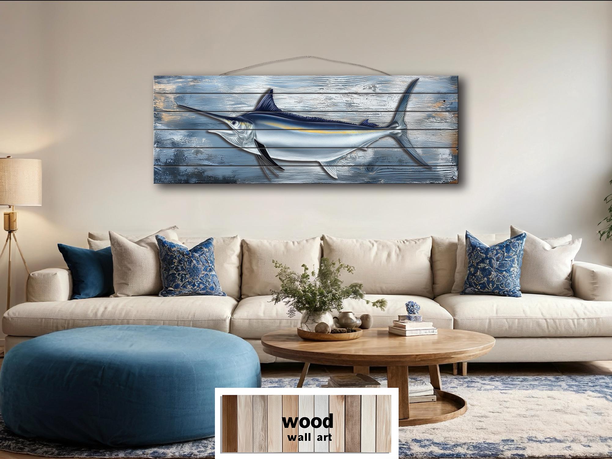 Marlin Fish Distressed Wood Wall Art