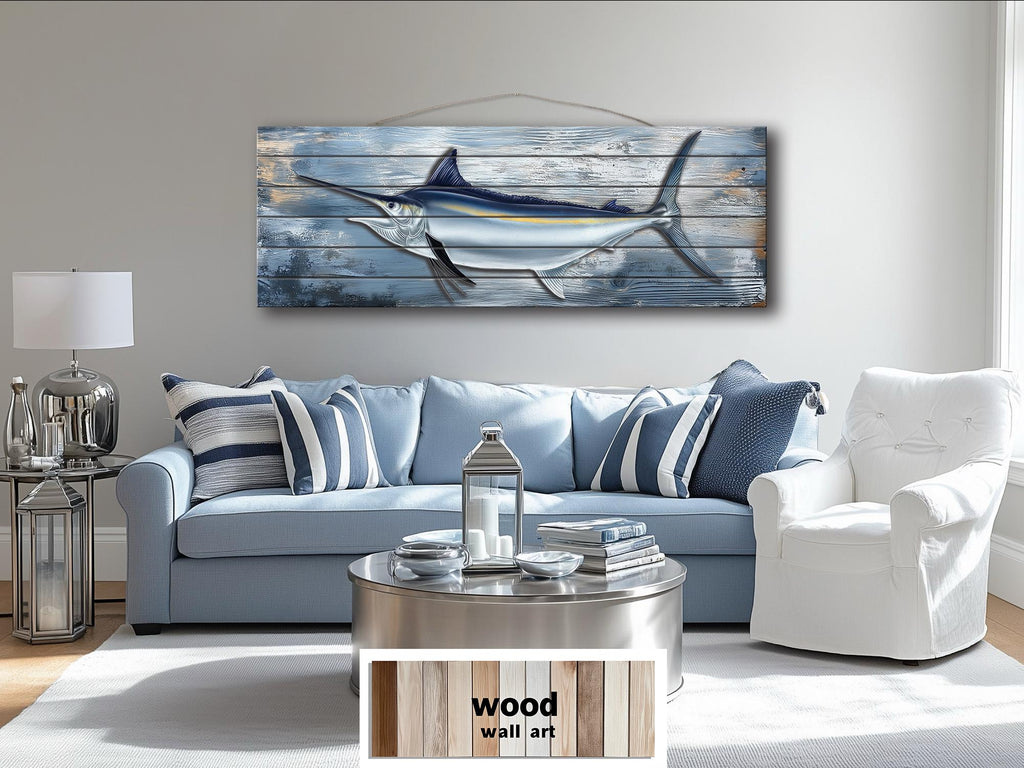 Marlin Fish Distressed Wood Wall Art