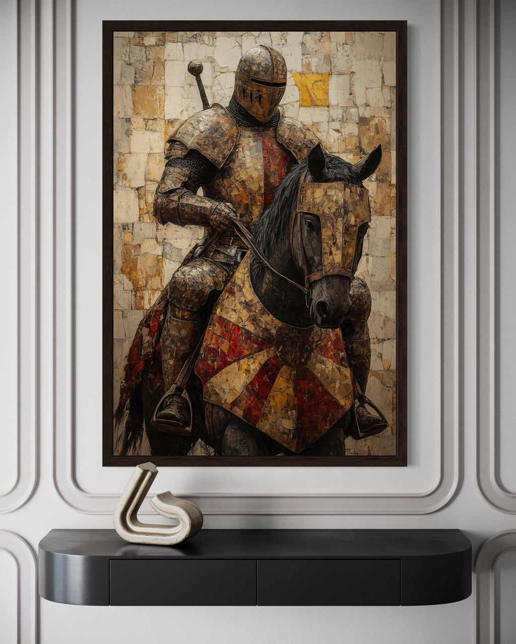 Medieval Knight on Horseback Framed Canvas Wall Art