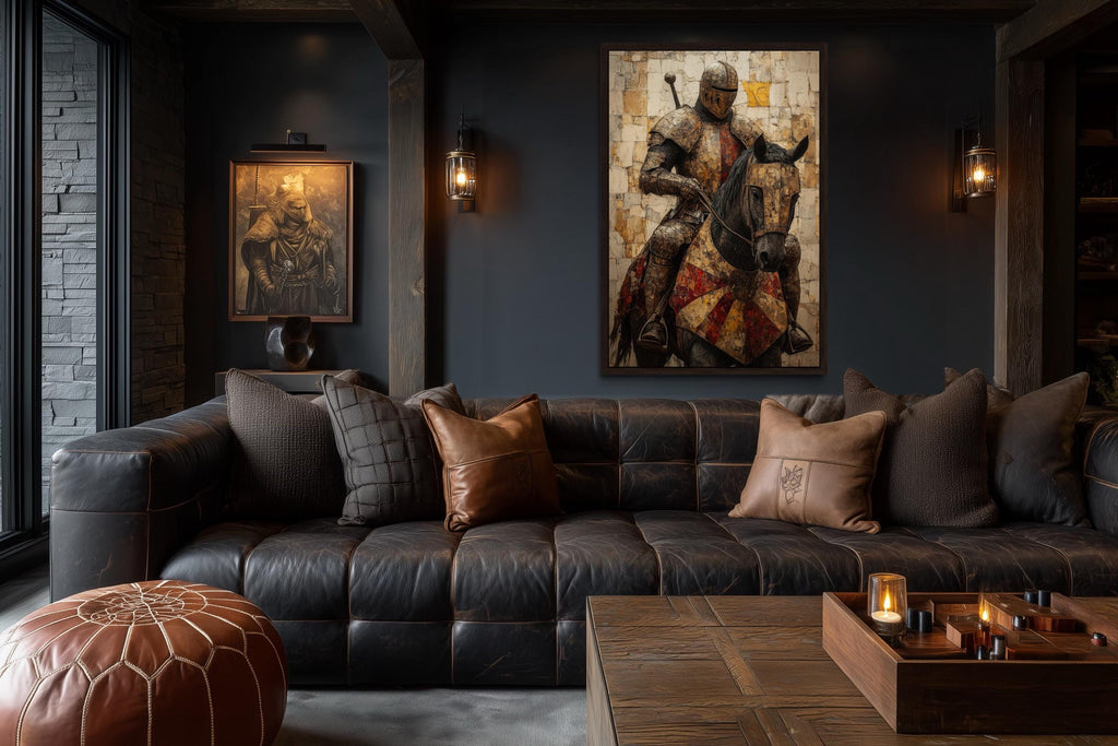 Medieval Knight on Horseback Framed Canvas Wall Art