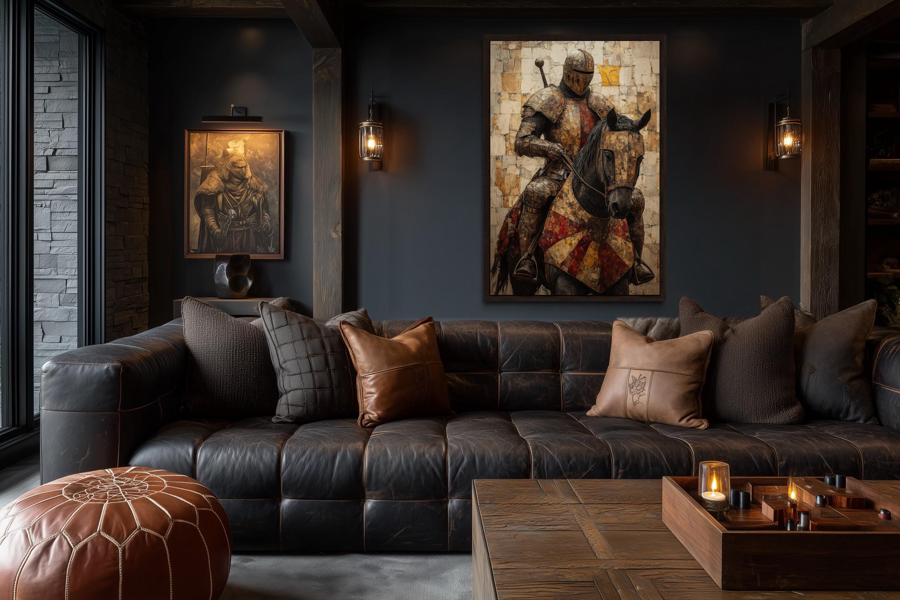 Medieval Knight on Horseback Framed Canvas Wall Art