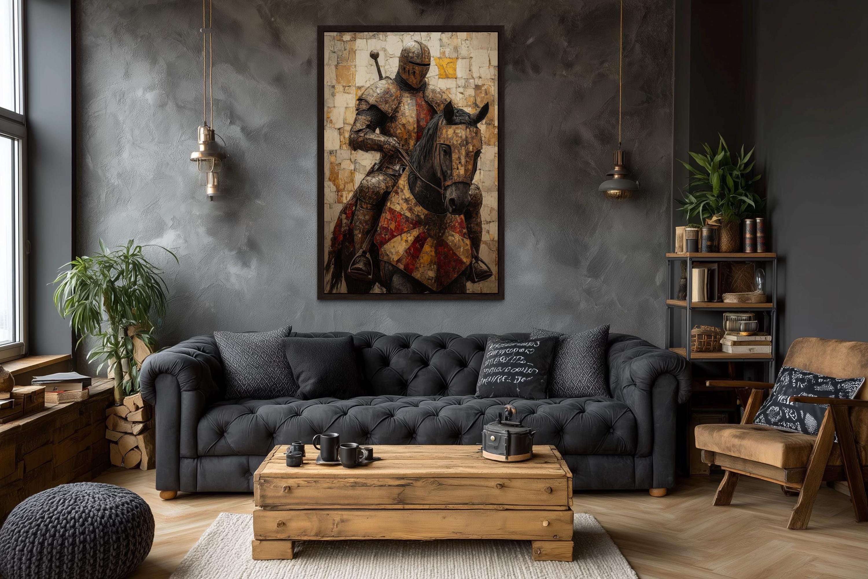 Medieval Knight on Horseback Framed Canvas Wall Art