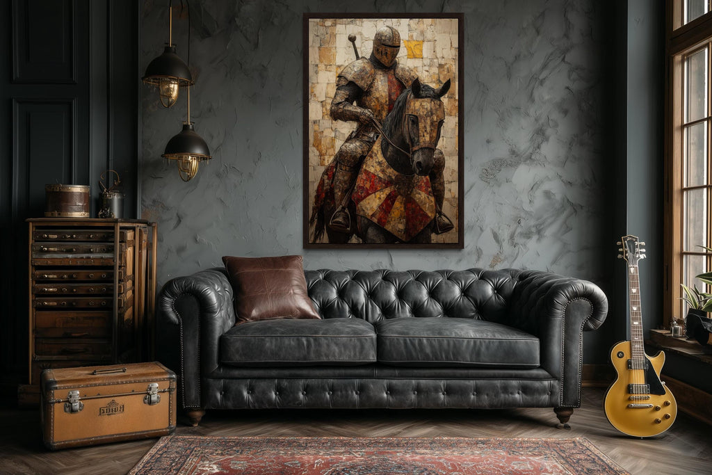 Medieval Knight on Horseback Framed Canvas Wall Art