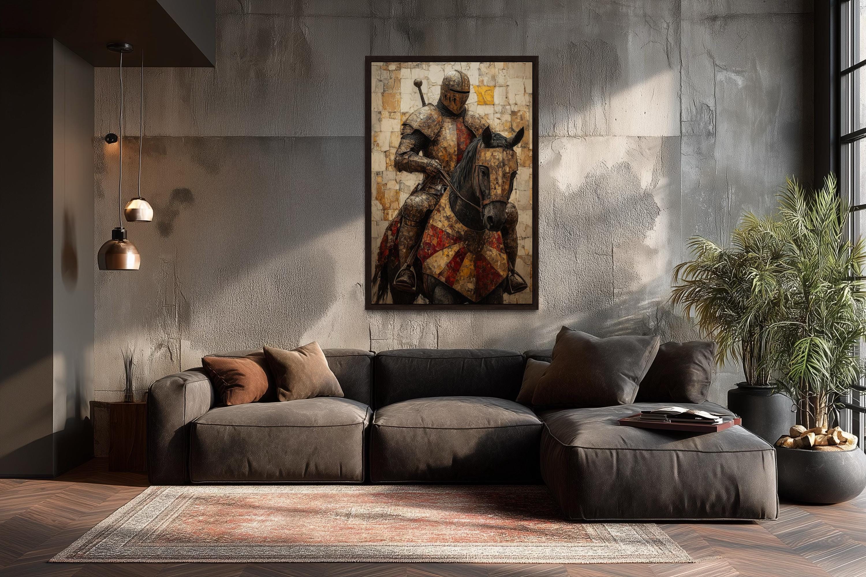 Medieval Knight on Horseback Framed Canvas Wall Art