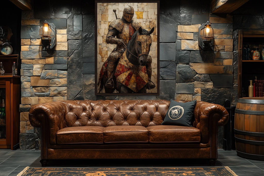 Medieval Knight on Horseback Framed Canvas Wall Art