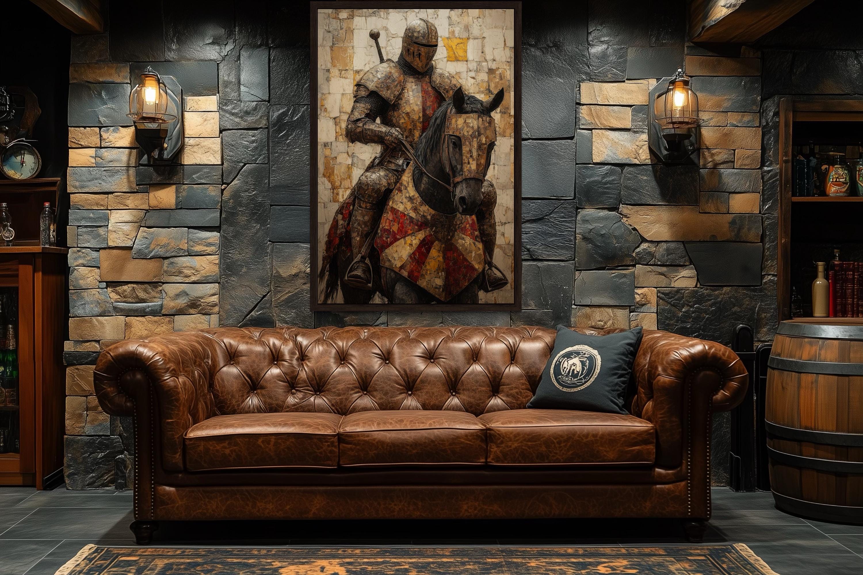Medieval Knight on Horseback Framed Canvas Wall Art