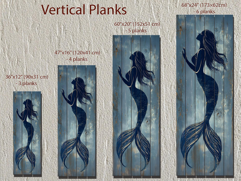 Mermaid Tall Narrow Wood Wall Art For Coastal Beach House Decor