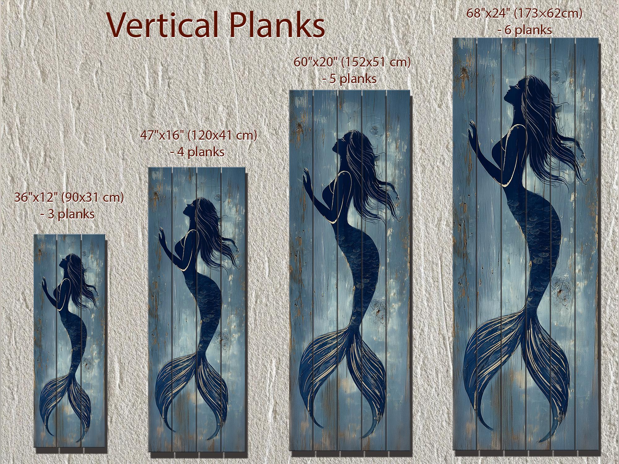 Mermaid Tall Narrow Wood Wall Art For Coastal Beach House Decor