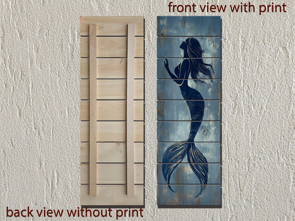Mermaid Tall Narrow Wood Wall Art For Coastal Beach House Decor