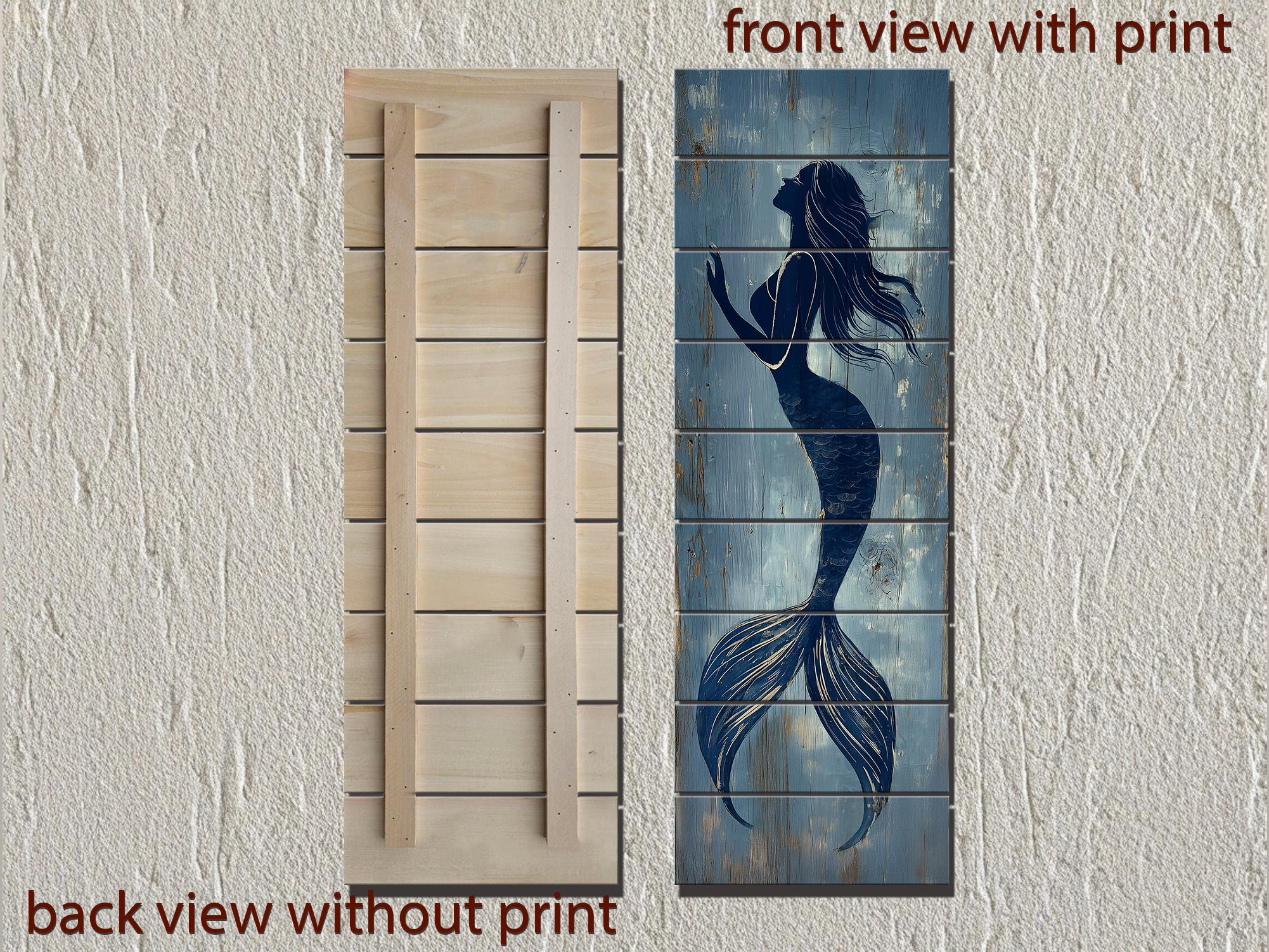 Mermaid Tall Narrow Wood Wall Art For Coastal Beach House Decor