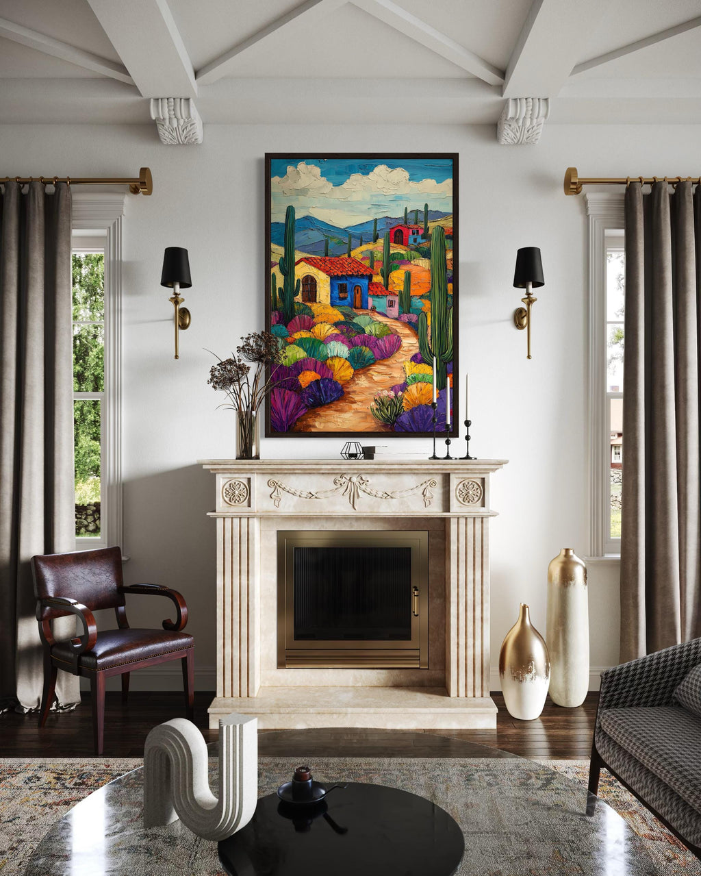 Mexican Desert Village Framed Canvas Wall Art