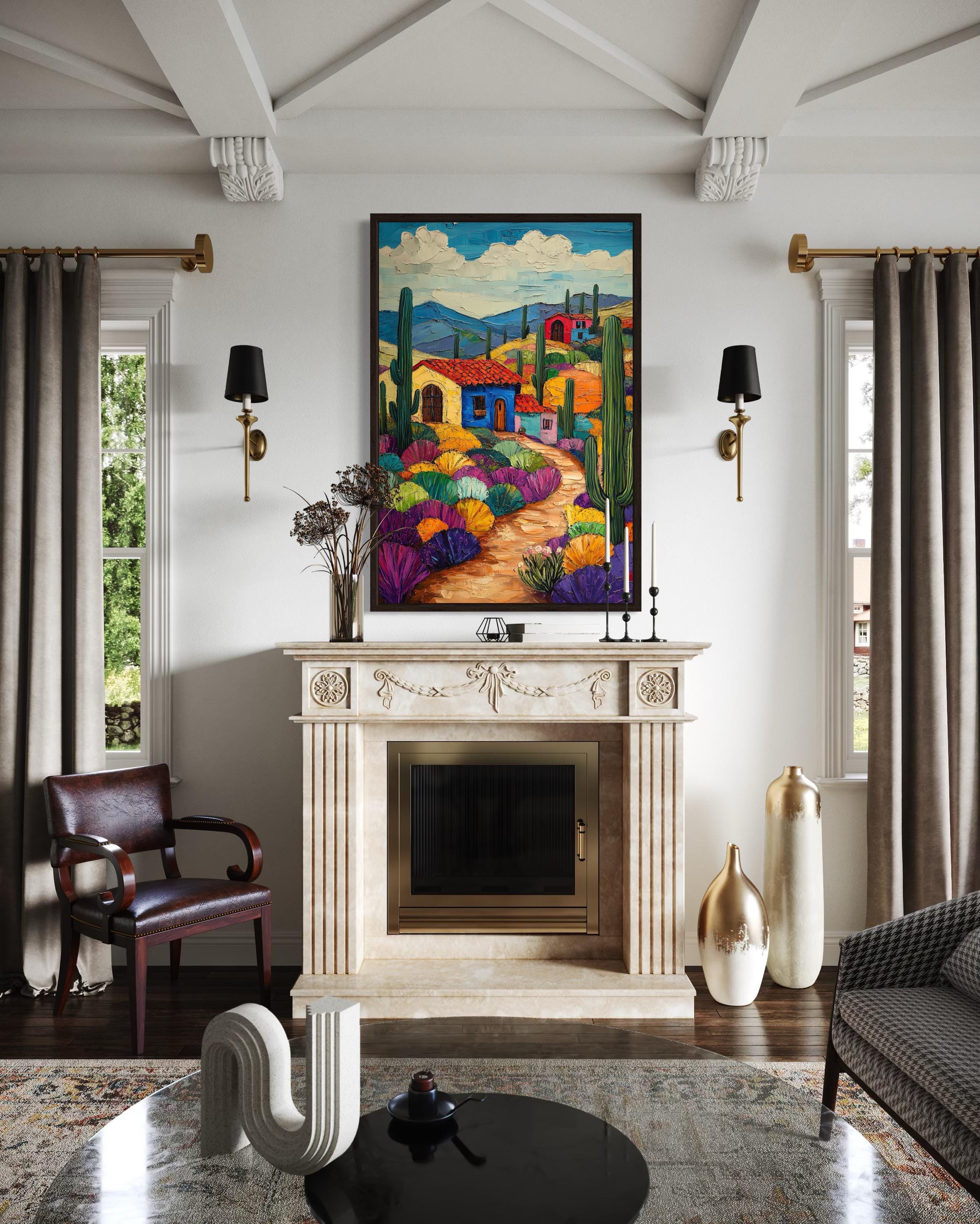 Mexican Desert Village Framed Canvas Wall Art