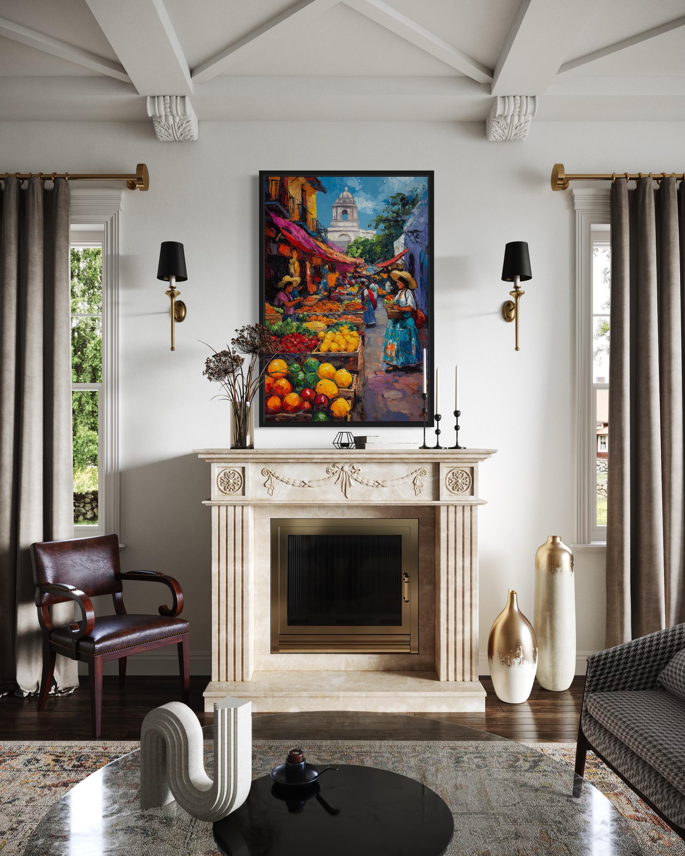 Mexican Market Scene Framed Canvas Wall Art