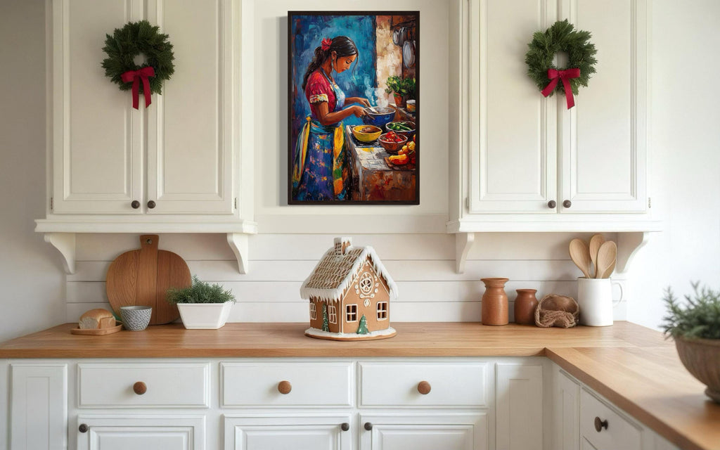 Mexican Woman Cooking  Traditional Mexican Kitchen Canvas Wall Art