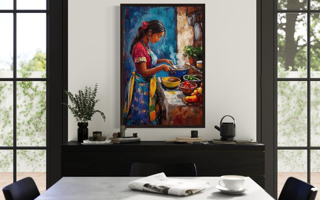 Mexican Woman Cooking  Traditional Mexican Kitchen Canvas Wall Art