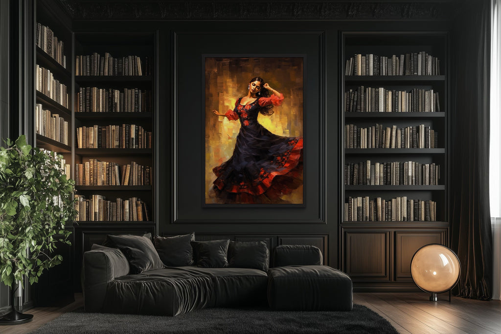 Mexican Woman Dancing Traditional Dance Framed Canvas Wall Art