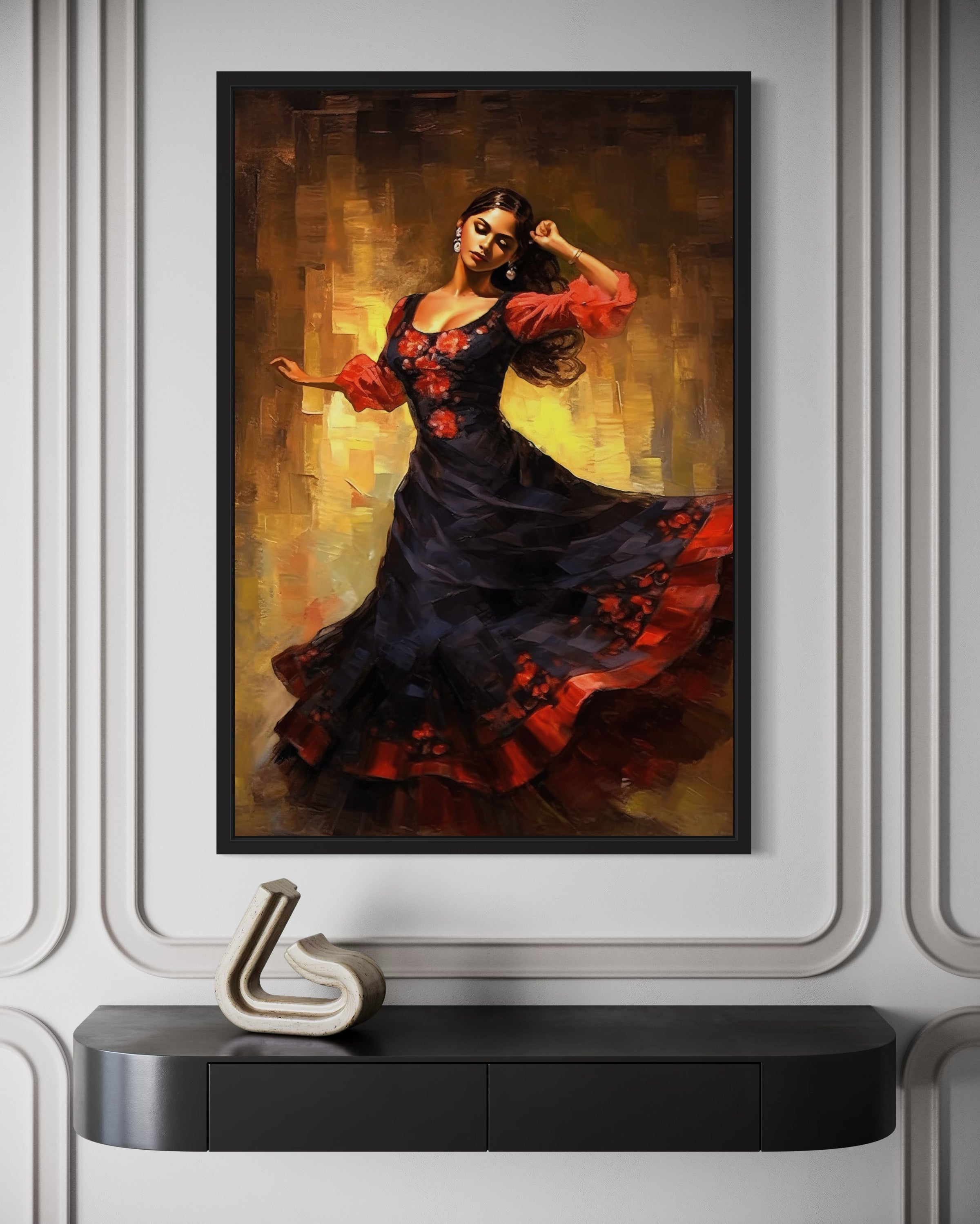 Mexican Woman Dancing Traditional Dance Framed Canvas Wall Art