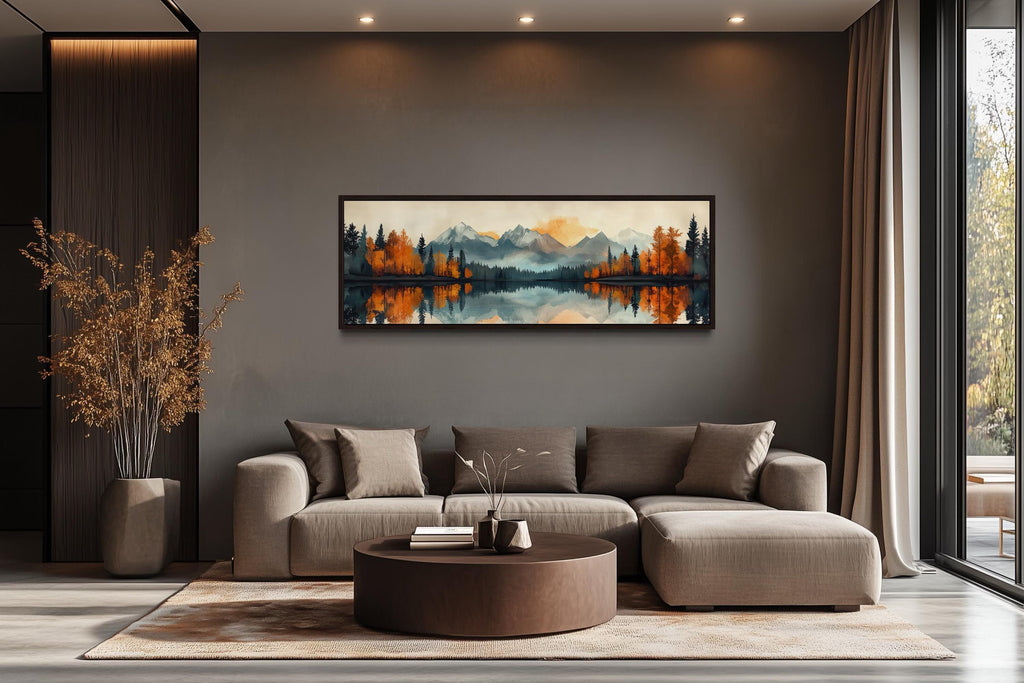 Mid Century Modern Lake Landscape Long Narrow Wall Art