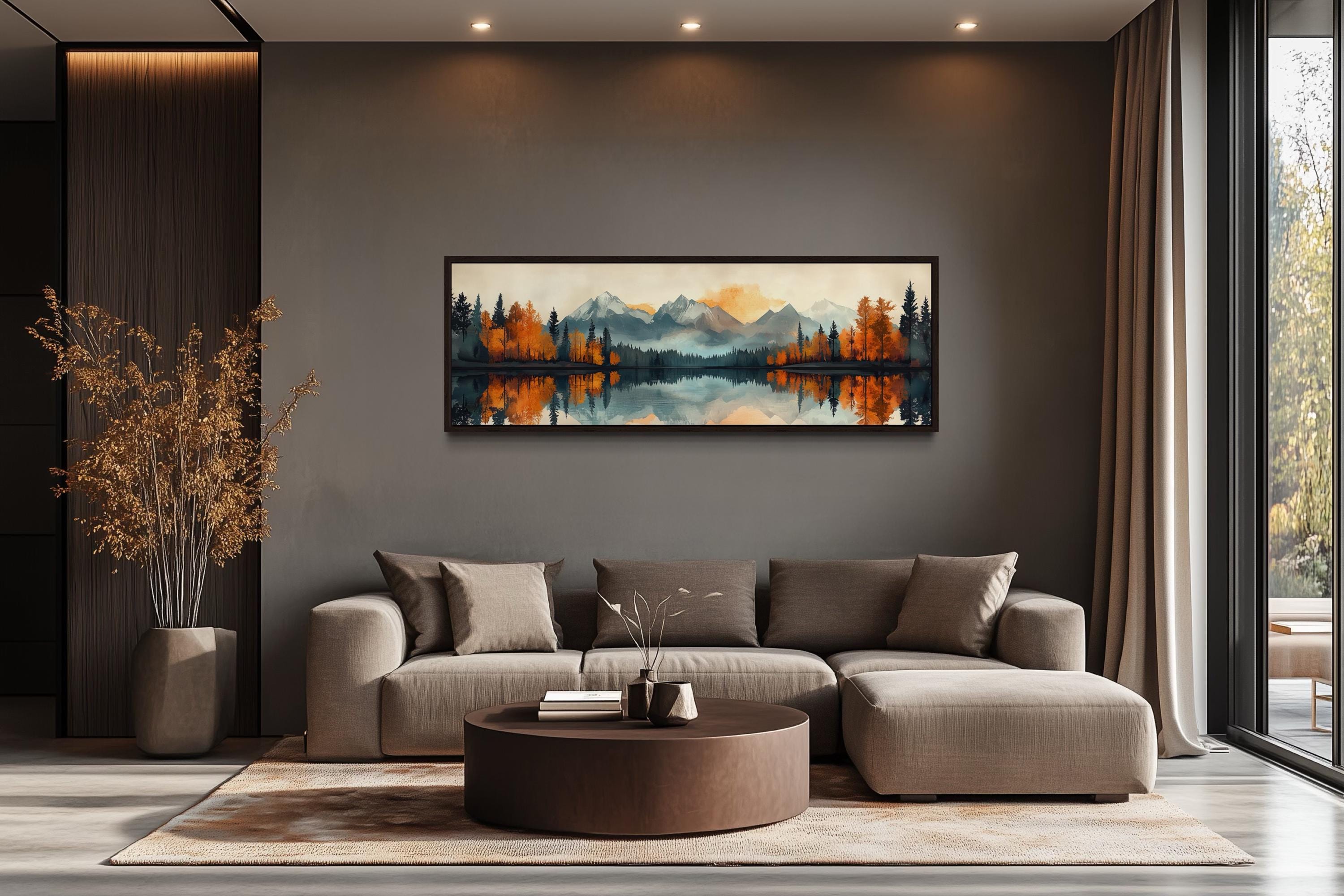 Mid Century Modern Lake Landscape Long Narrow Wall Art
