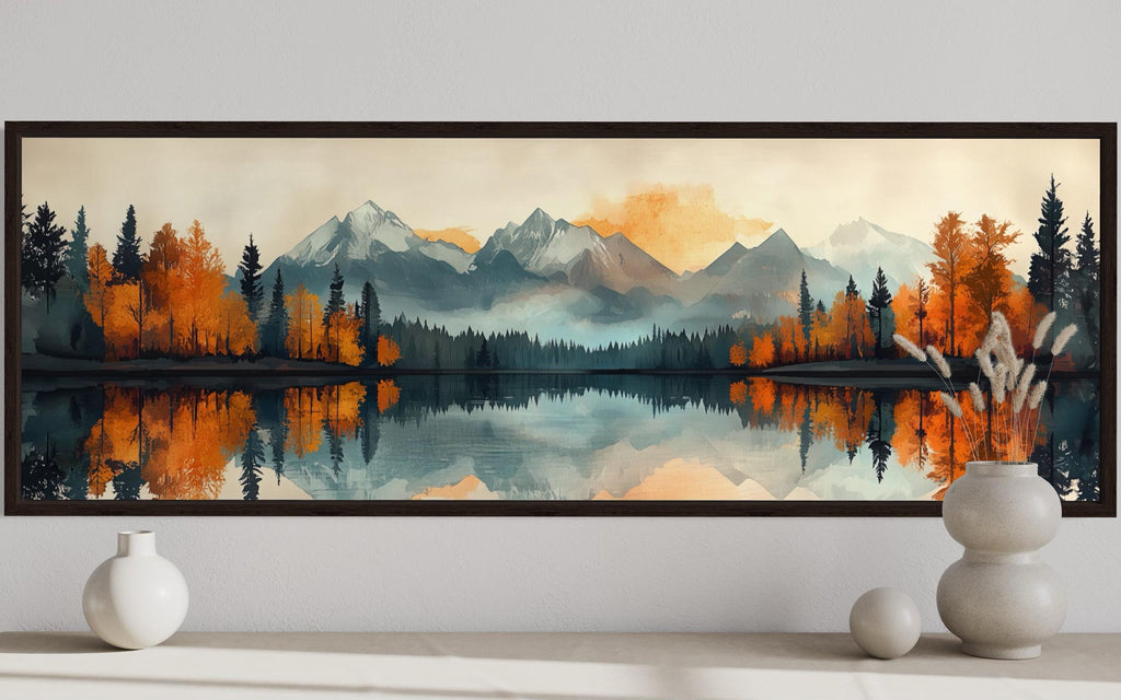 Mid Century Modern Lake Landscape Long Narrow Wall Art