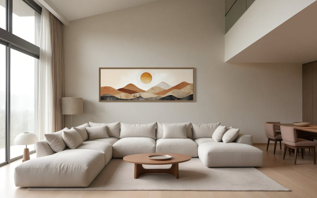 Mid Century Modern Neutral Brown Beige Mountain Landscape Canvas Wall Art