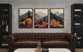 Mid Century Modern Purple Green Mountain Landscape Framed Canvas Wall Art