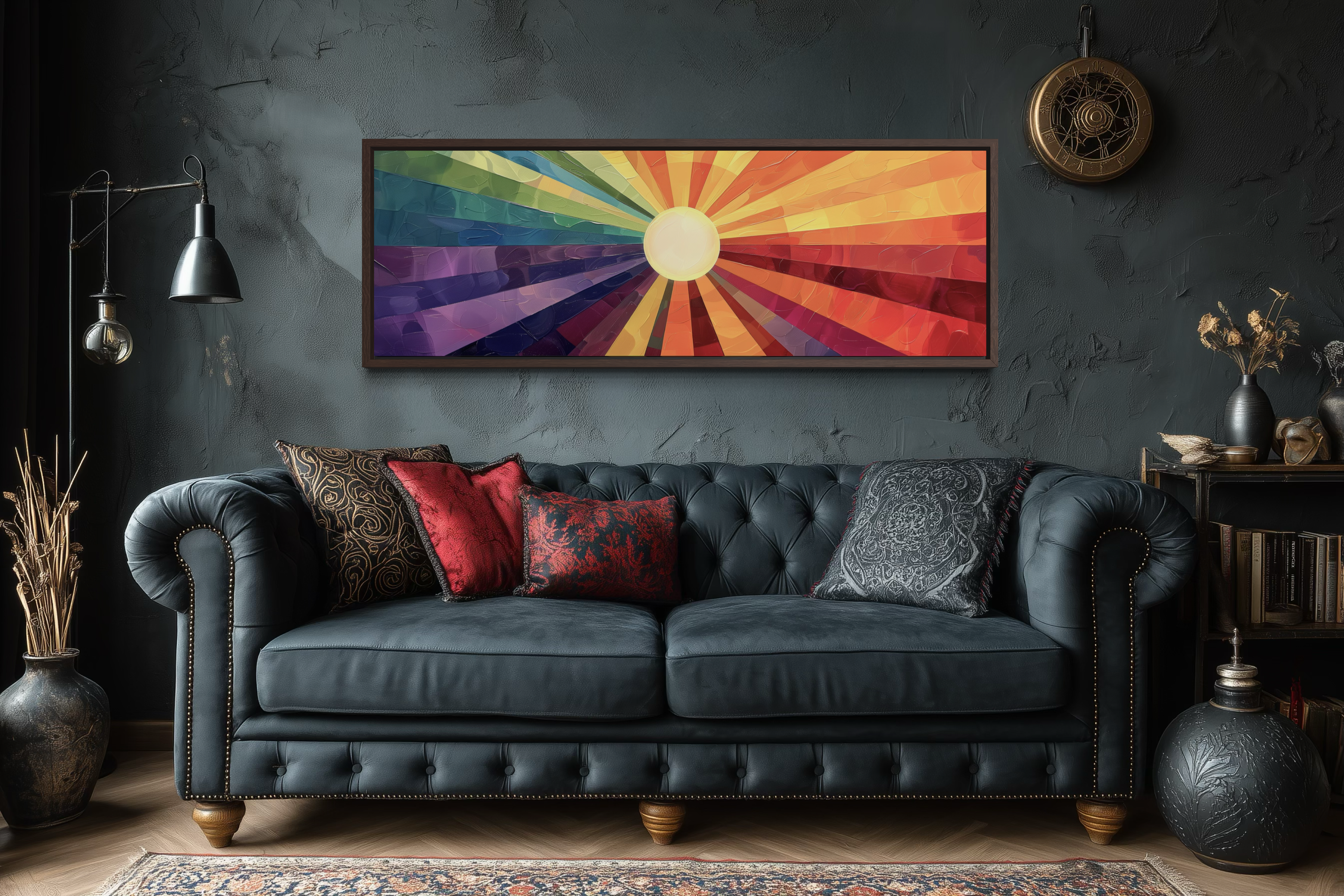 Mid Century Modern Purple Orange Sun Narrow Horizontal Wall Art