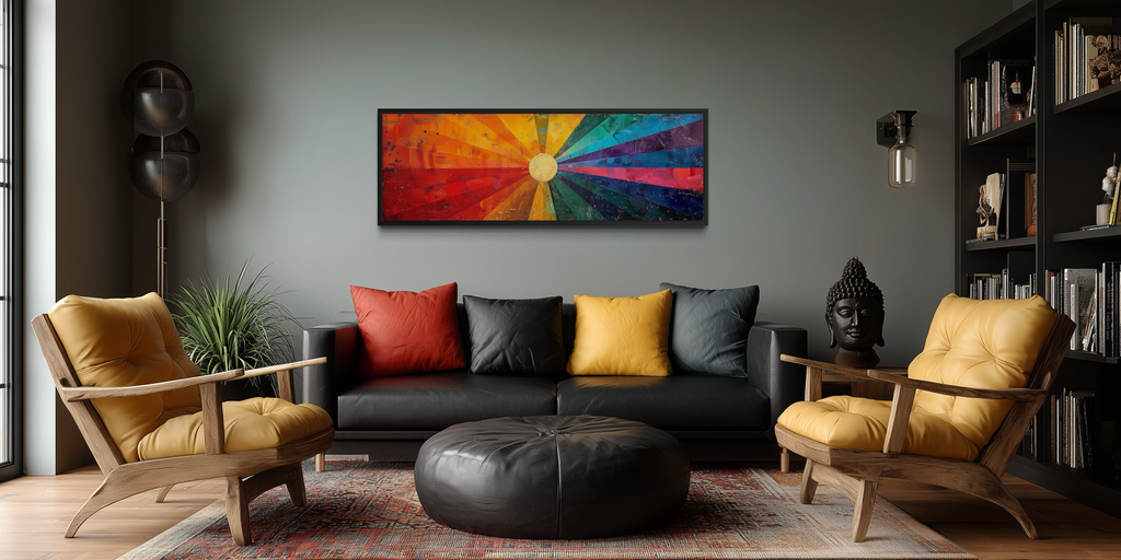 Mid Century Modern Sun Rays Panoramic Canvas Wall Art