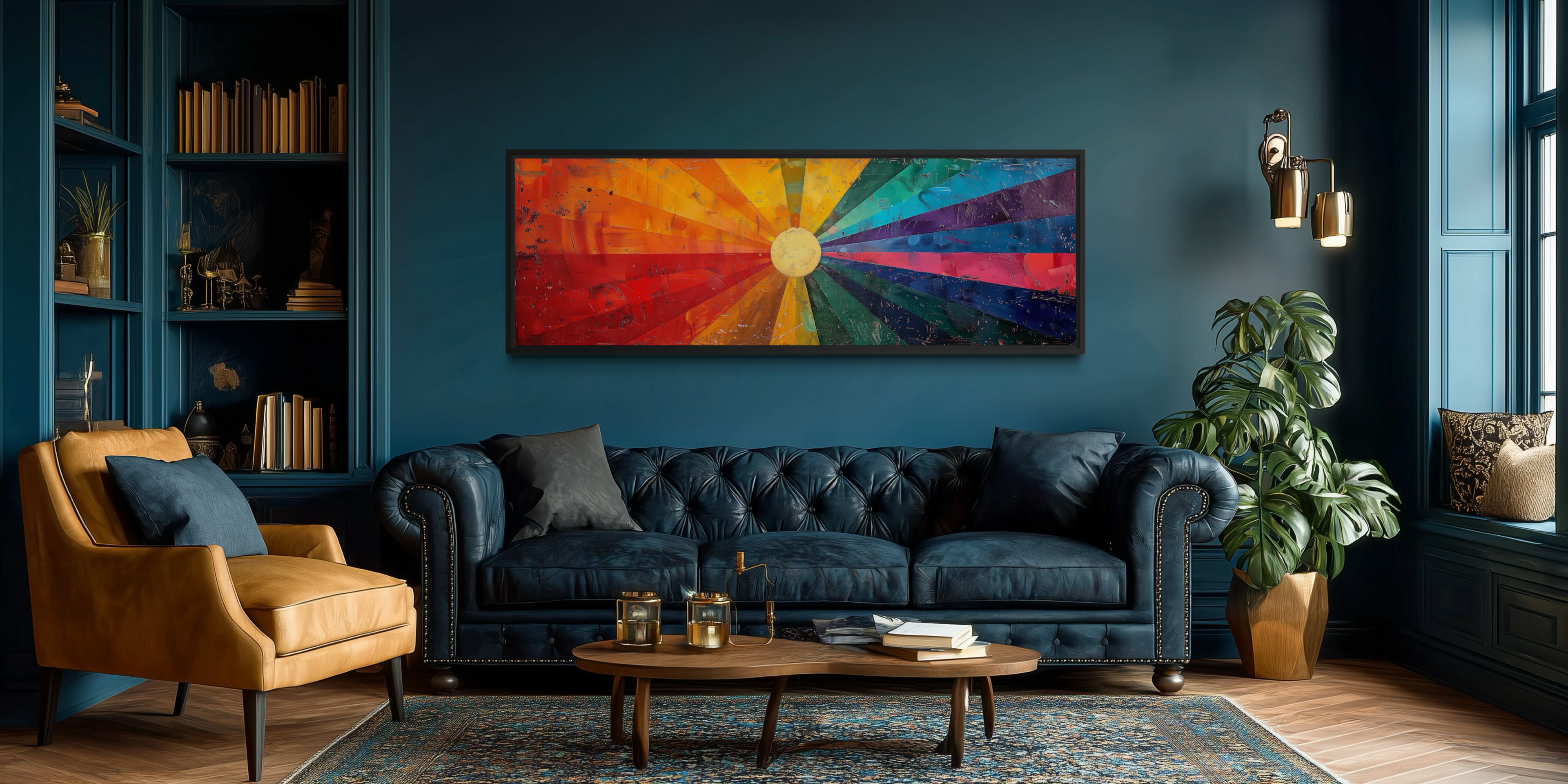 Mid Century Modern Sun Rays Panoramic Canvas Wall Art