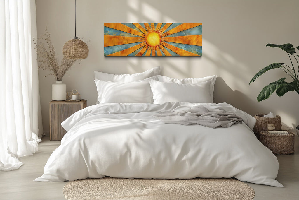 Mid Century Modern Yellow Sun Rays Horizontal Canvas Wall Art