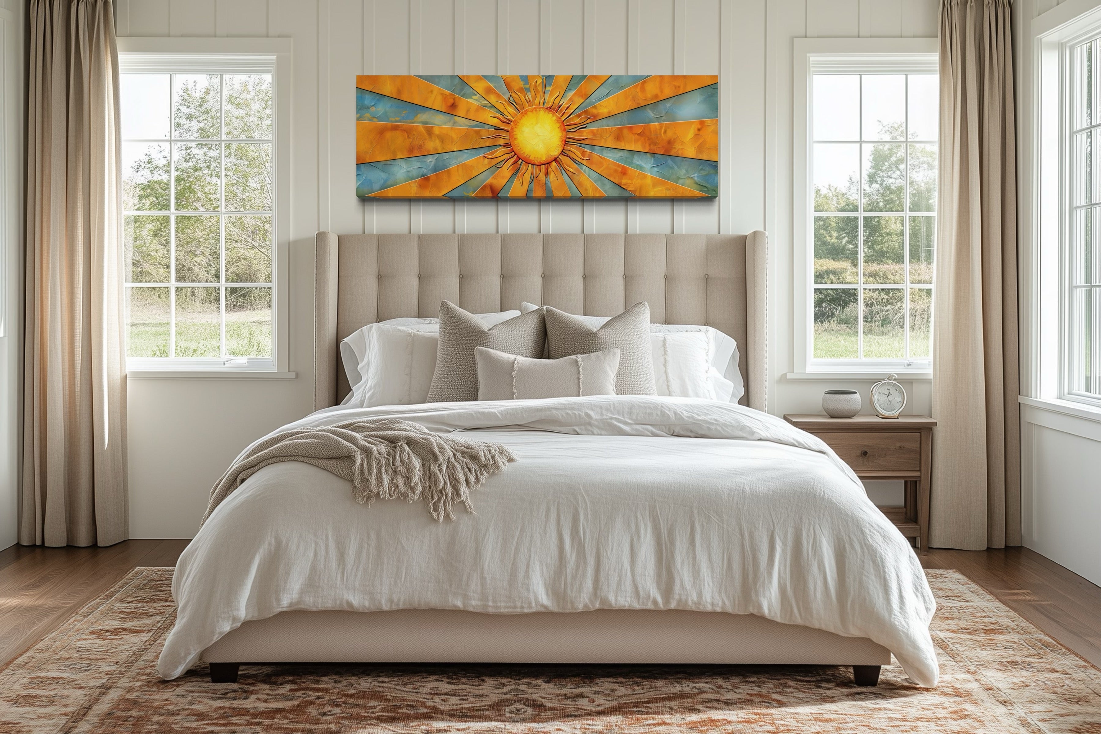 Mid Century Modern Yellow Sun Rays Horizontal Canvas Wall Art