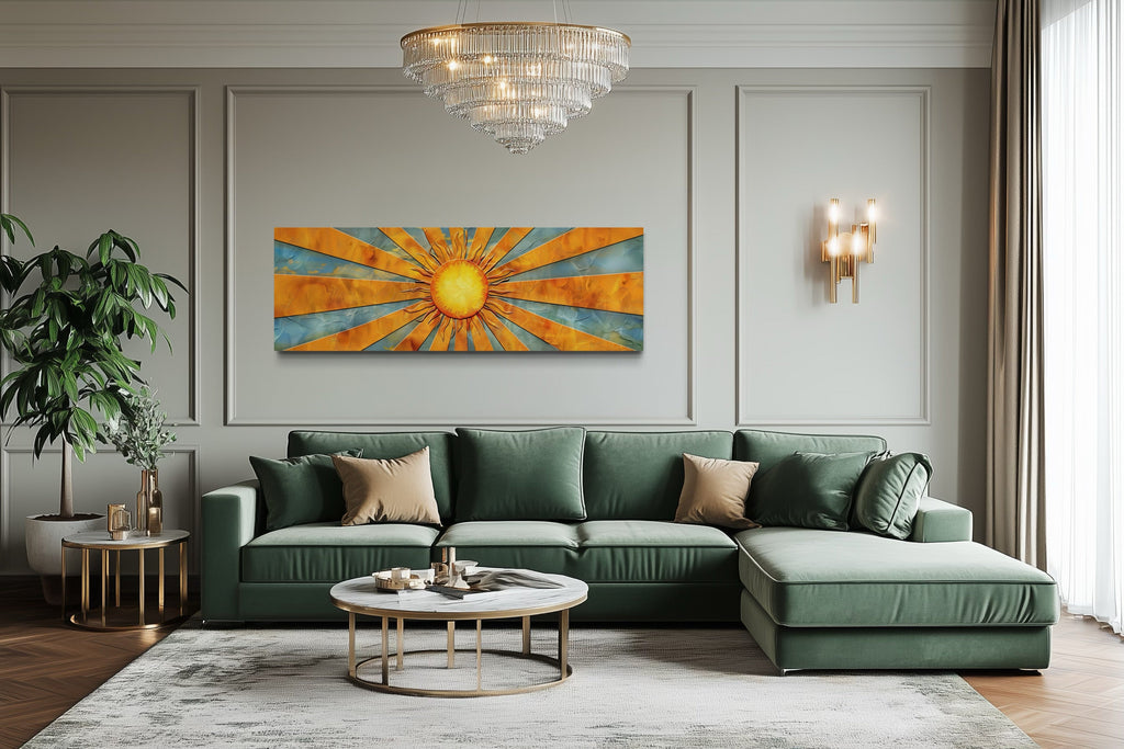 Mid Century Modern Yellow Sun Rays Horizontal Canvas Wall Art