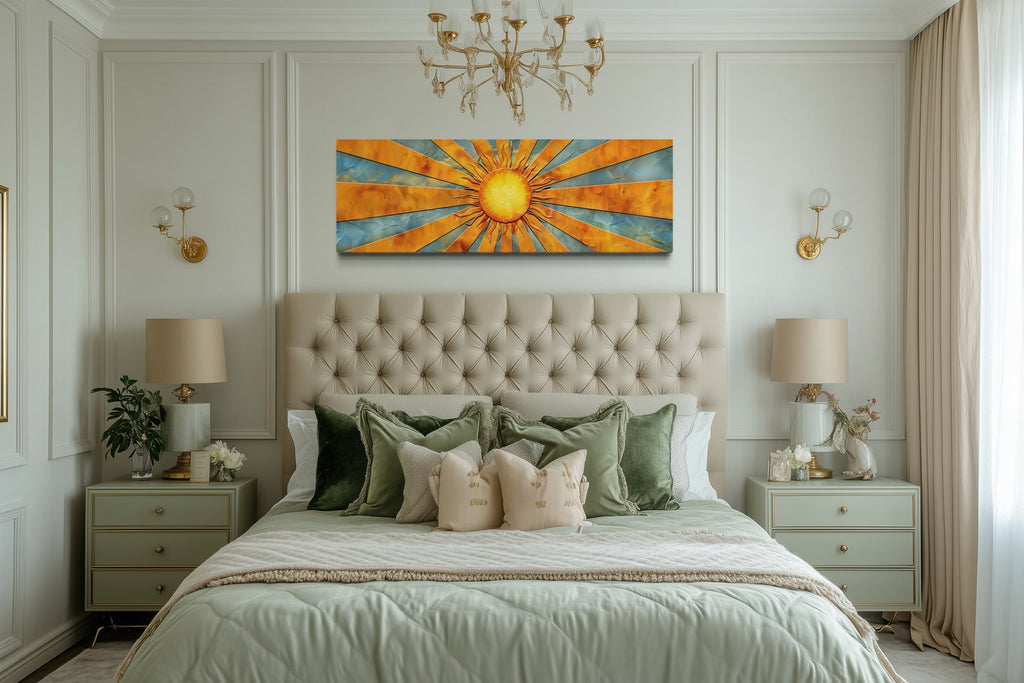 Mid Century Modern Yellow Sun Rays Horizontal Canvas Wall Art