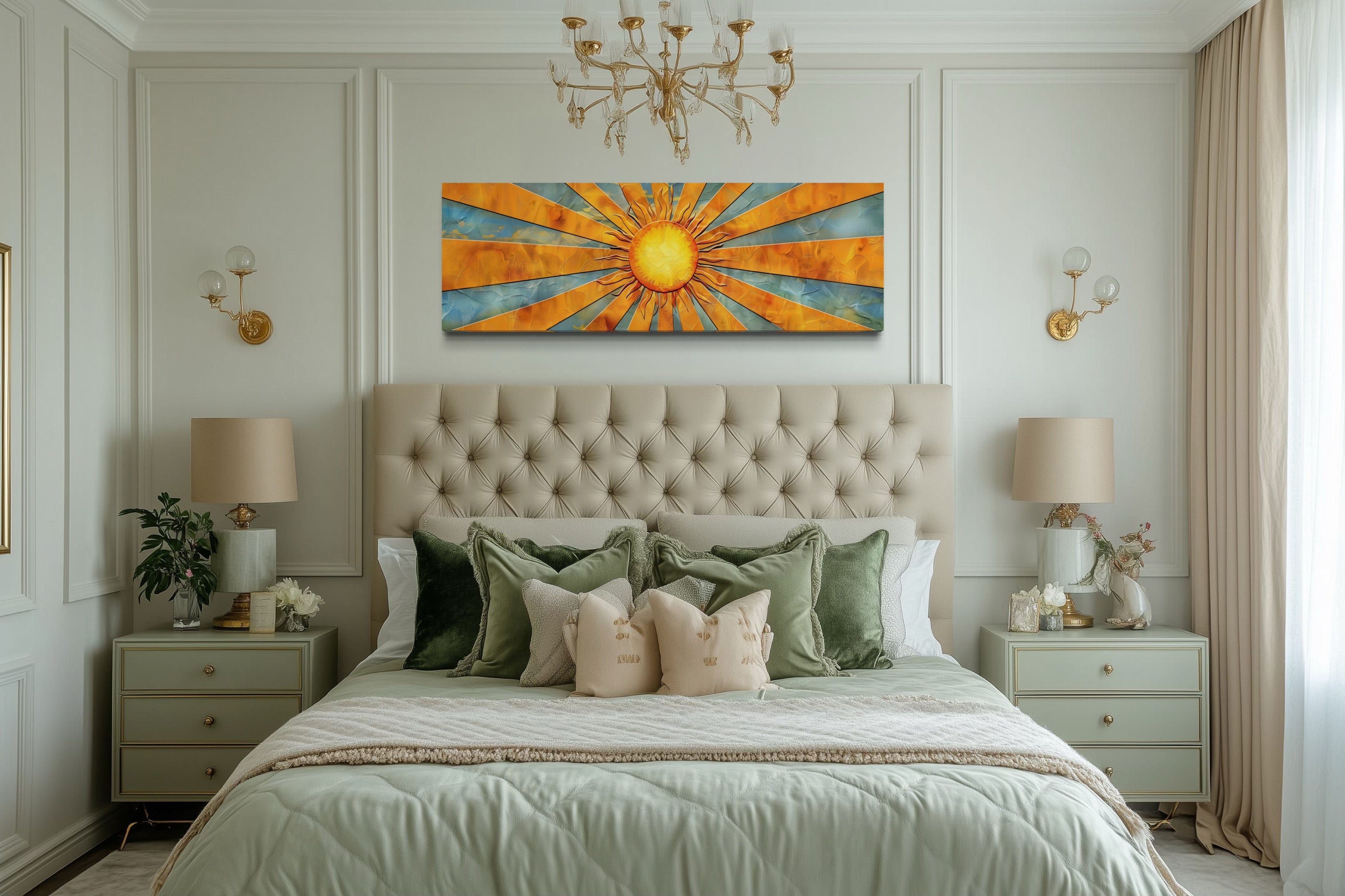 Mid Century Modern Yellow Sun Rays Horizontal Canvas Wall Art