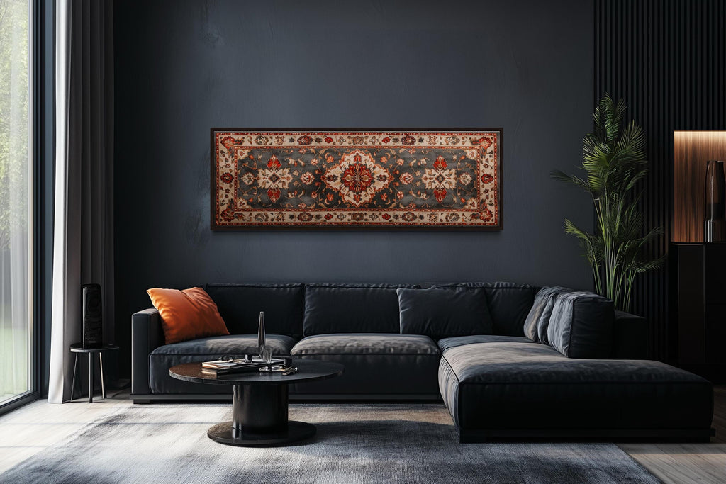 Middle Eastern Rug Style Long Horizontal Red Cream Canvas Wall Art