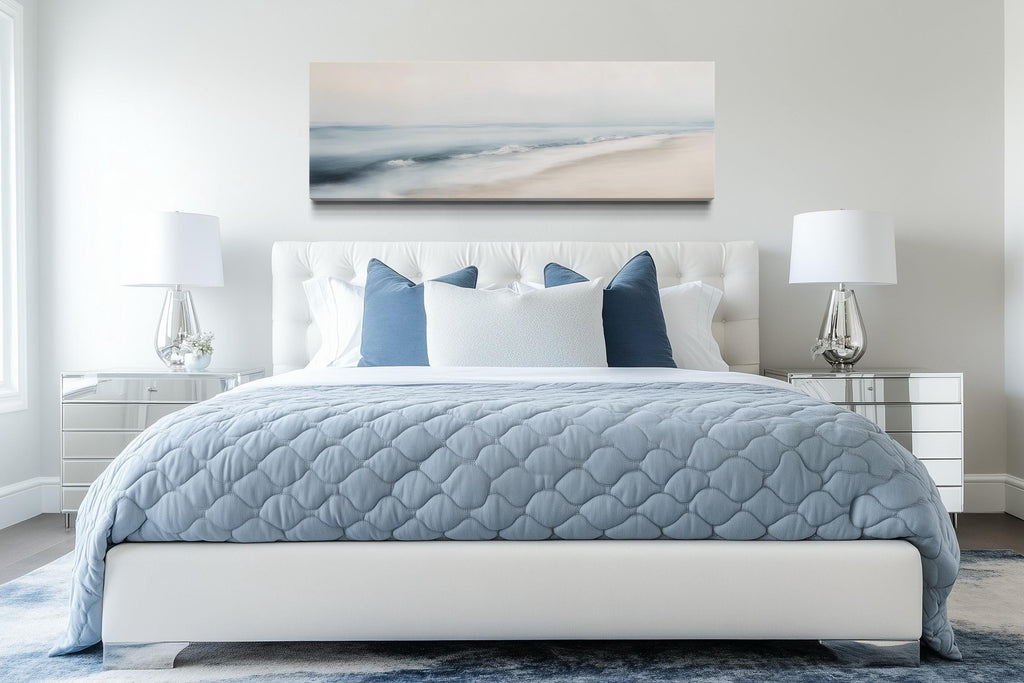 Minimalist Coastal Gray Blue Watercolor Panoramic Ocean Beach