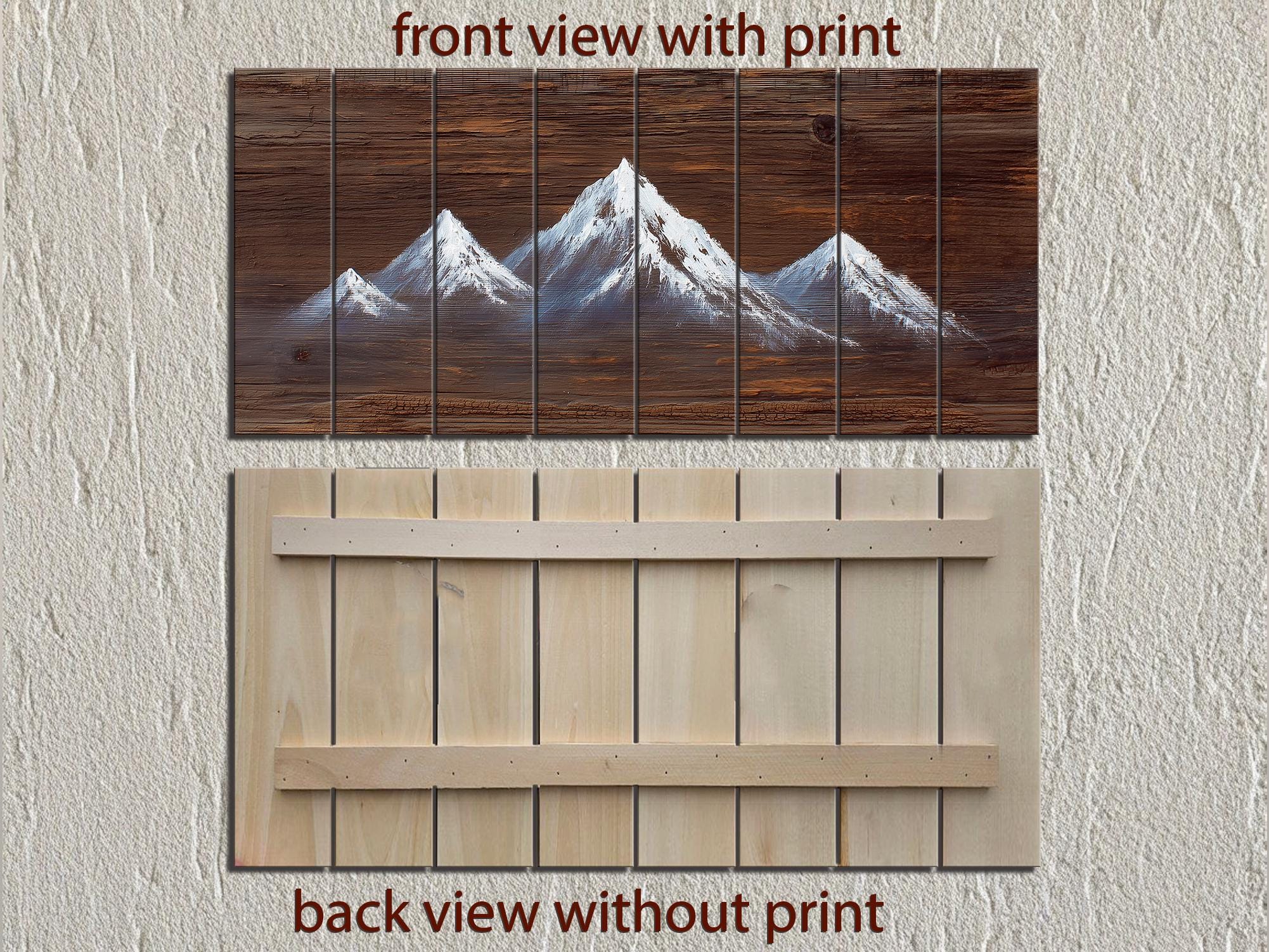 Minimalist White Silhouette Mountain Distressed Wood Wall Art