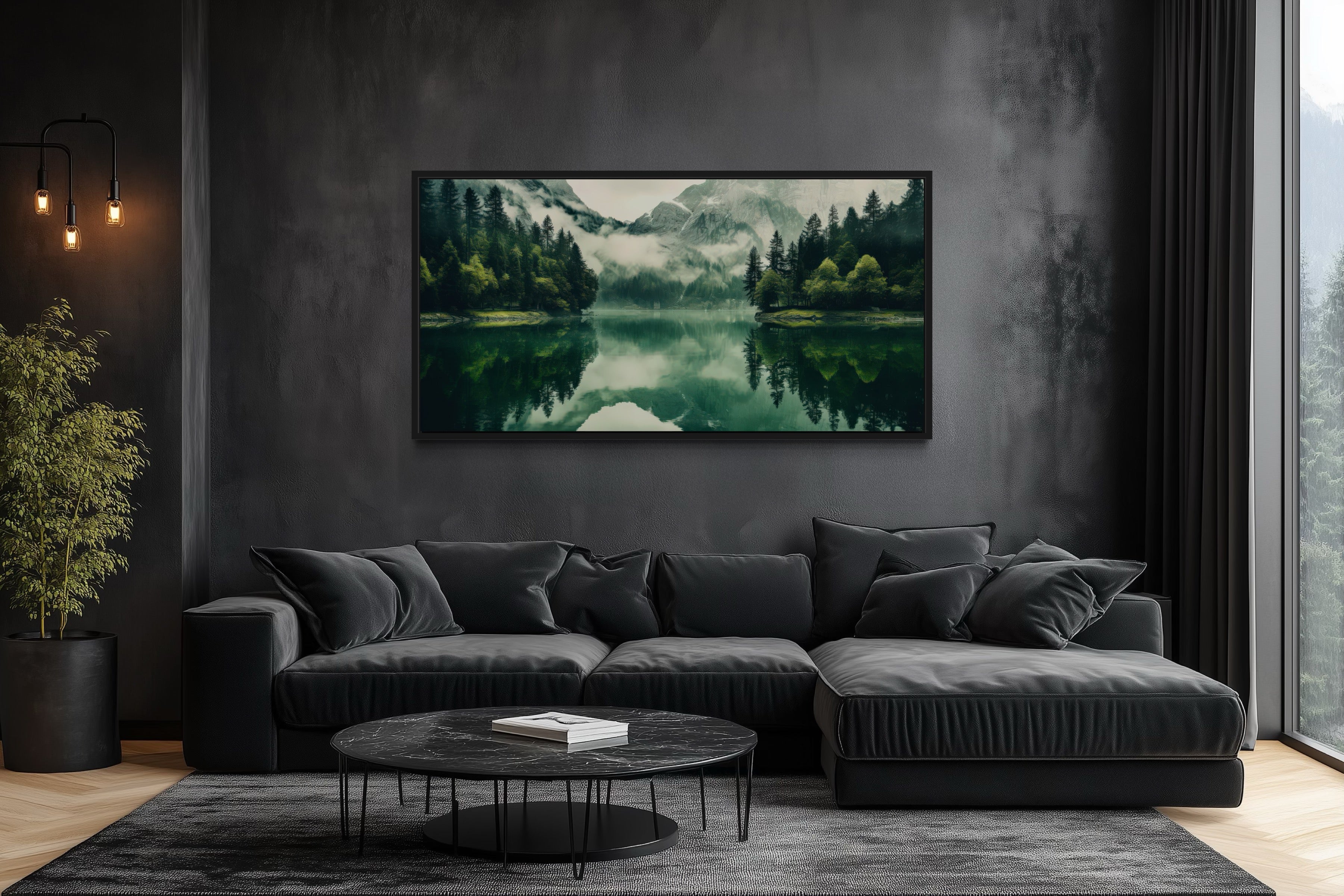Mirror Lake And Mountains Emerald Green Nature Canvas Wall Art