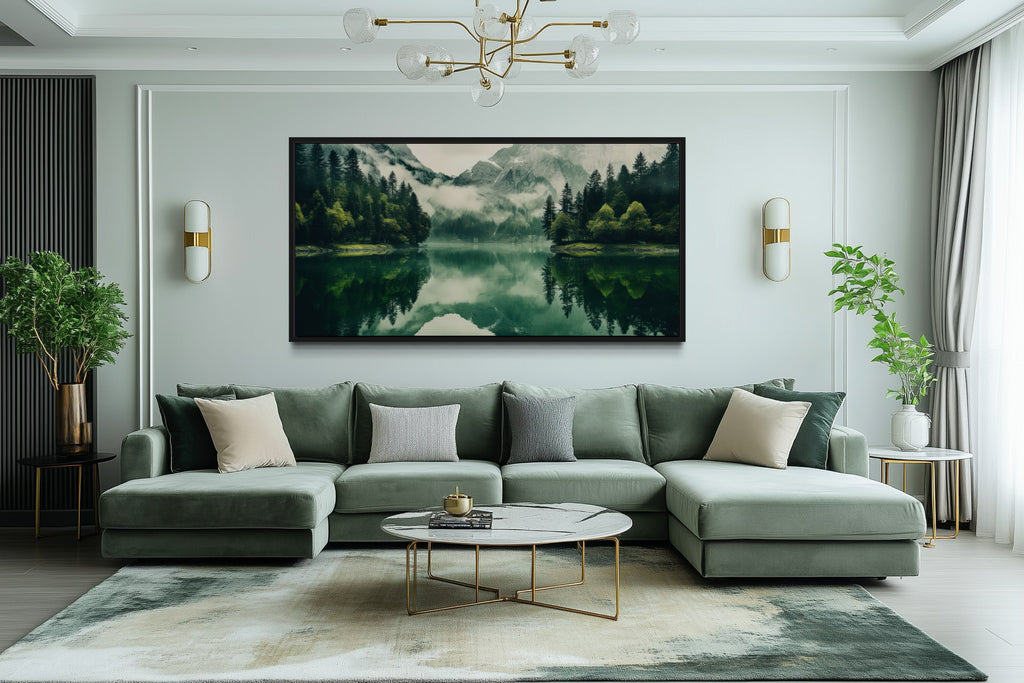 Mirror Lake And Mountains Emerald Green Nature Canvas Wall Art