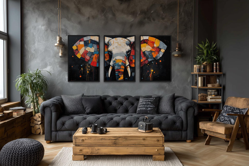 Modern Abstract Colorful  Elephant Wall Art Set of 3