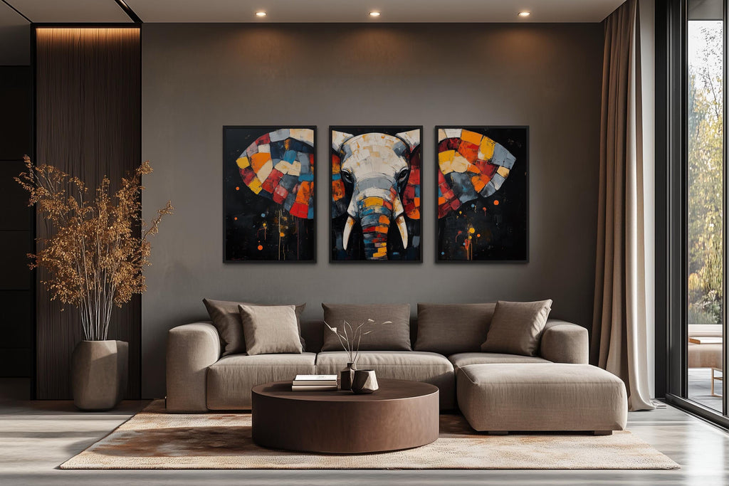 Modern Abstract Colorful  Elephant Wall Art Set of 3