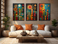 Modern Mexican Wall Art – Colorful Abstract Cactus Painting Set With Sun And Moon