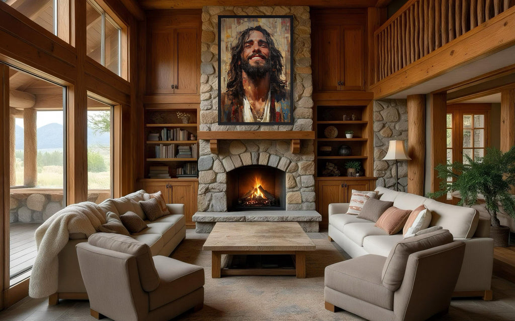 Modern Smiling Jesus Abstract Graffiti Framed Canvas Wall Art