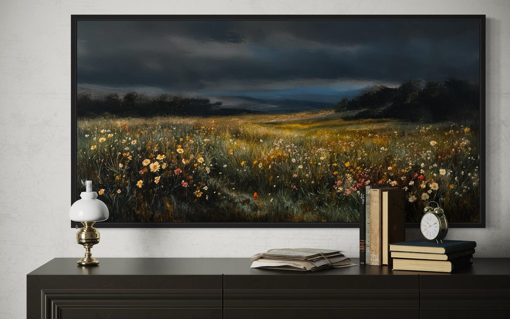 Moody Wildflowers At Night Canvas Wall Art