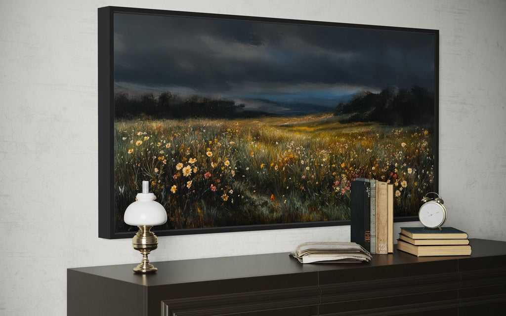 Moody Wildflowers At Night Canvas Wall Art