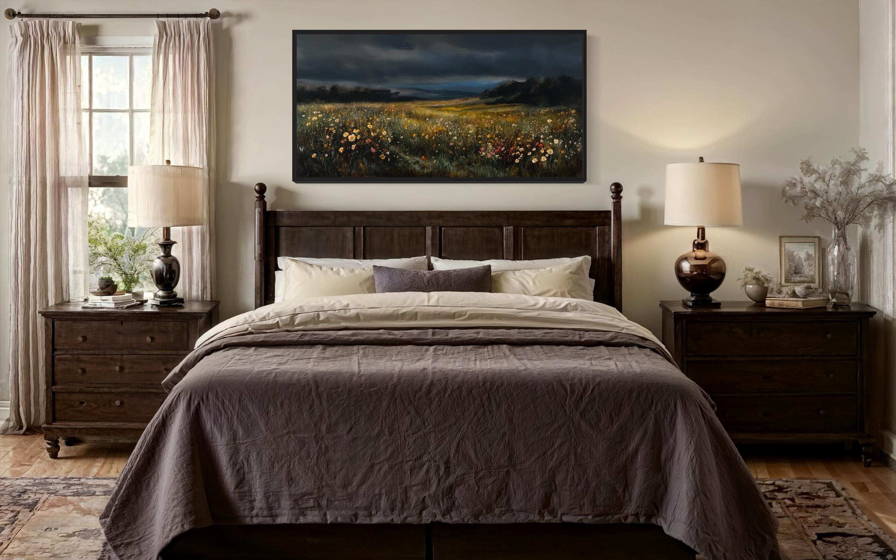 Moody Wildflowers At Night Canvas Wall Art